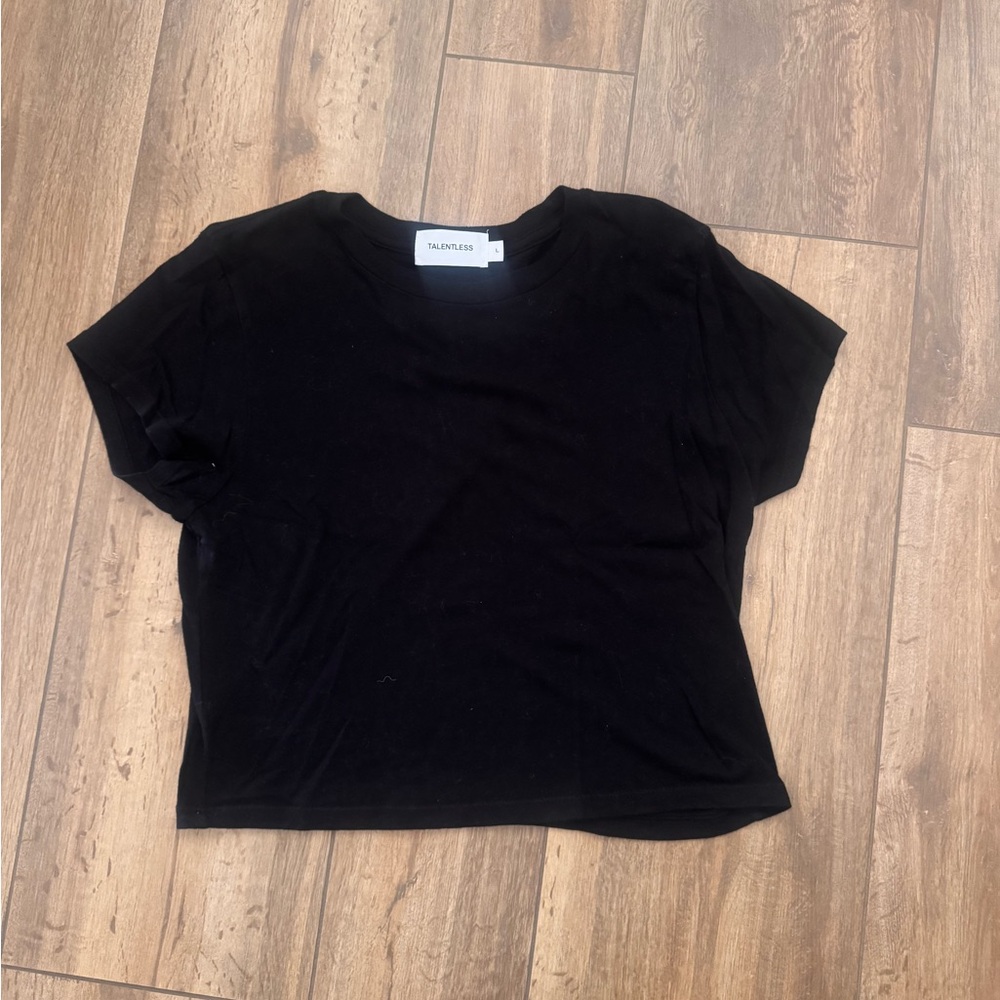 TALENTLESS Black Crop Relaxed Short Sleeve T-Shirt